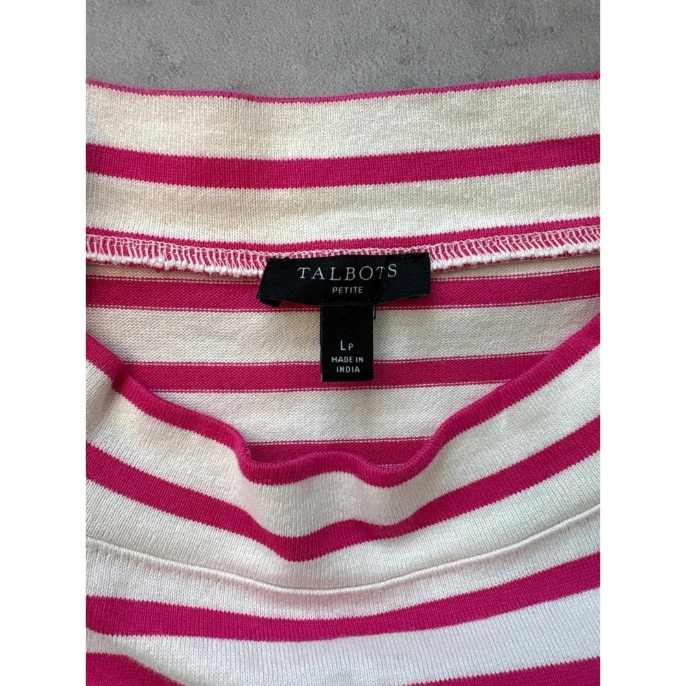 Talbots Pink Cream Striped‎ Mock Neck Valentine's Top Heart Patch Eyelet Trim LP - Picture 7 of 12
